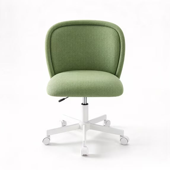 EDX Armless Adjustable Height Vanity Chair, 360° Swivel Fabric Makeup Task Chair with Wheels, Breathable Linen‑Look Desk Chair for Small Space, Bedroom & Home Office