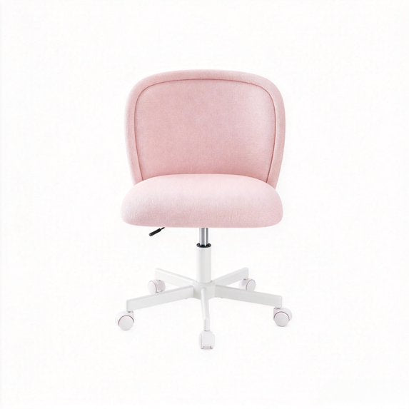 EDX Armless Adjustable Height Vanity Chair, 360° Swivel Fabric Makeup Task Chair with Wheels, Breathable Linen‑Look Desk Chair for Small Space, Bedroom & Home Office