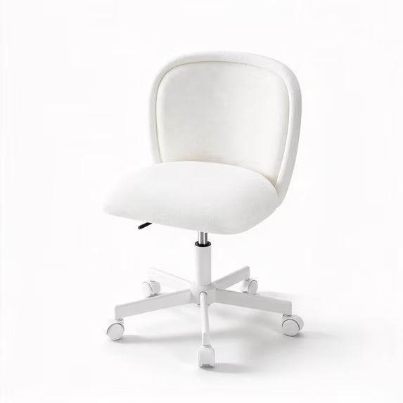 EDX Armless Adjustable Height Vanity Chair, 360° Swivel Fabric Makeup Task Chair with Wheels, Breathable Linen‑Look Desk Chair for Small Space, Bedroom & Home Office