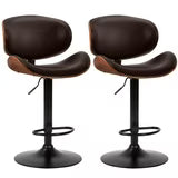 EDX Bar Stools Set of 2 for Kitchen Counter, Adjustable Bentwood Barstools, Modern PU Leather Upholstered Bar Chair with Back and Footrest, for Bar, Kitchen, Dining Room