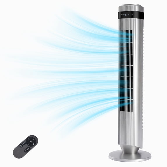 EDX Bladeless Tower Fan for Bedroom, 25ft/s High Velocity 28dB Quiet DC Fan, 5 Speeds 4 Modes, 12H Timer 64°Oscillating, Remote Standing Fan for Home Office Indoor