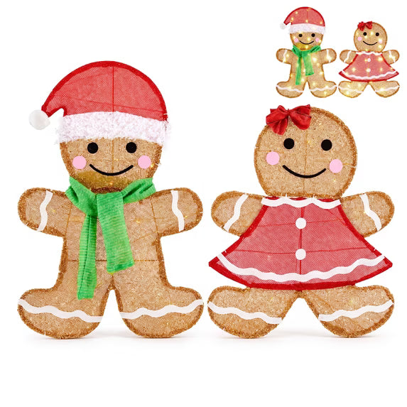 EDX Christmas Outdoor Decorations, Set of 2 Pre-Lit LED Christmas Yard Figures, Lighted Holiday Decorations for Lawn, Garden and Home Display