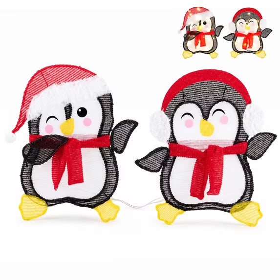 EDX Christmas Outdoor Decorations, Set of 2 Pre-Lit LED Christmas Yard Figures, Lighted Holiday Decorations for Lawn, Garden and Home Display