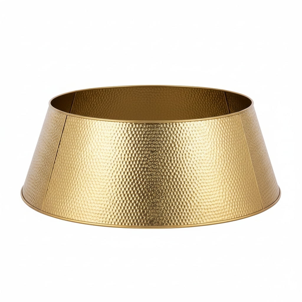 EDX 4-Piece Christmas Tree Collar, Hammered Metal Holiday Skirt with Waterproof Coating, Pet-Safe Tree Base Cover for Indoor Home Decor