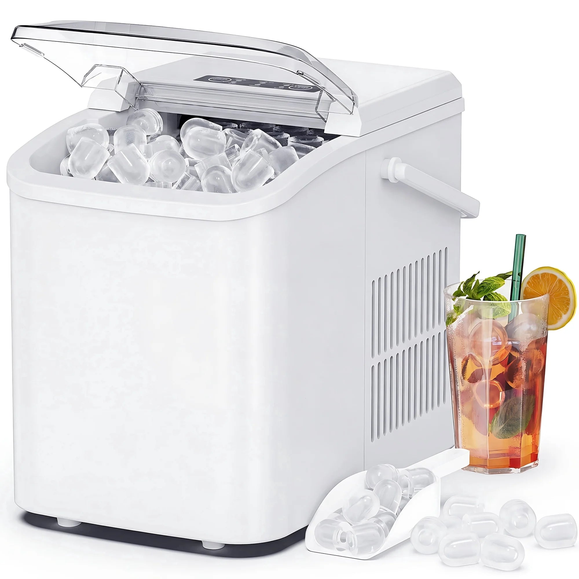 EDX Countertop Ice Maker, Self-Cleaning Portable Ice Maker Machine with Handle and Ice Scoop 9Pcs/6Min 26.5Lbs/24H