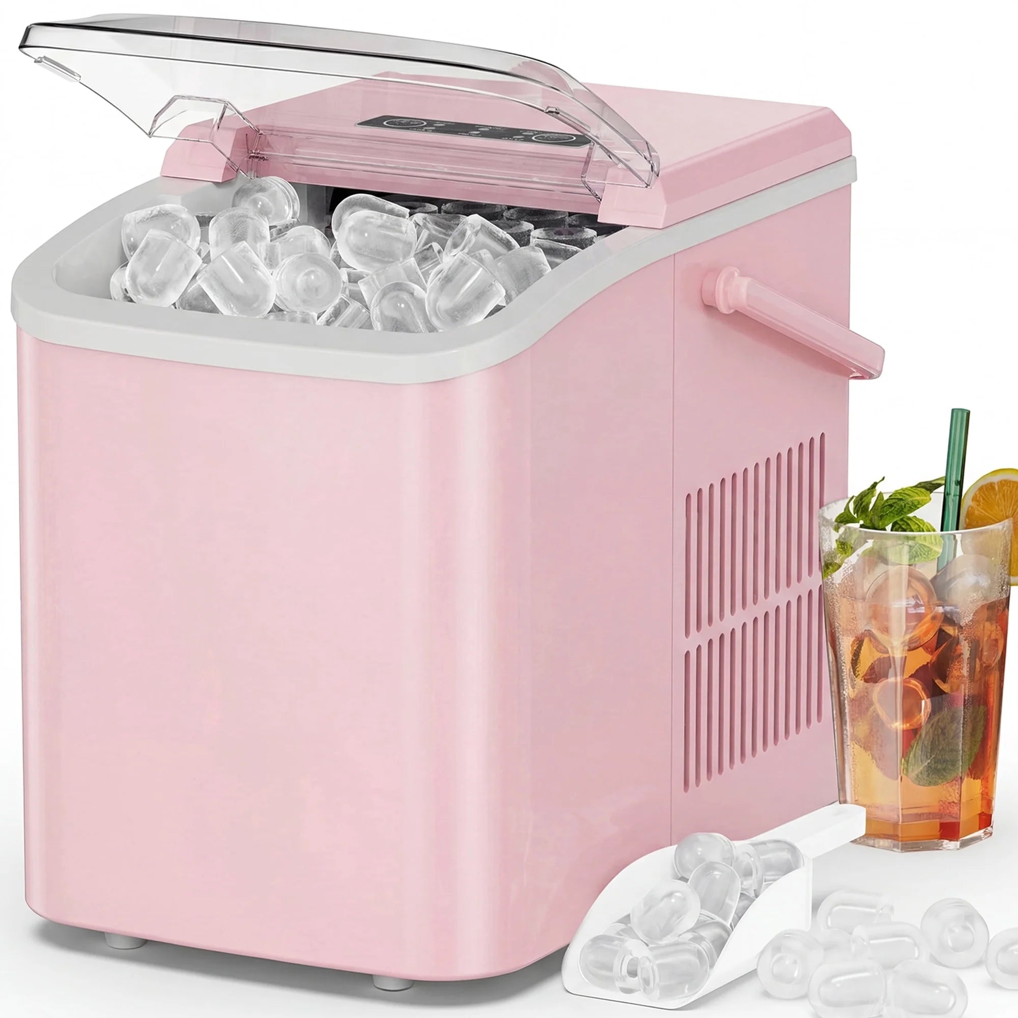 EDX Countertop Ice Maker, Self-Cleaning Portable Ice Maker Machine with Handle and Ice Scoop 9Pcs/6Min 26.5Lbs/24H