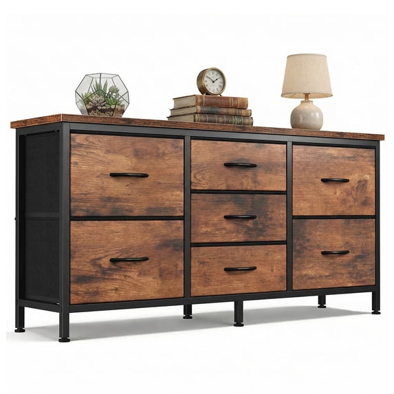 edx 7 Drawer Dresser for Bedroom, 47.2" Fabric Drawers with Wood Top Metal Frame, Storage Organizer for Closet, Hallway & Living Room