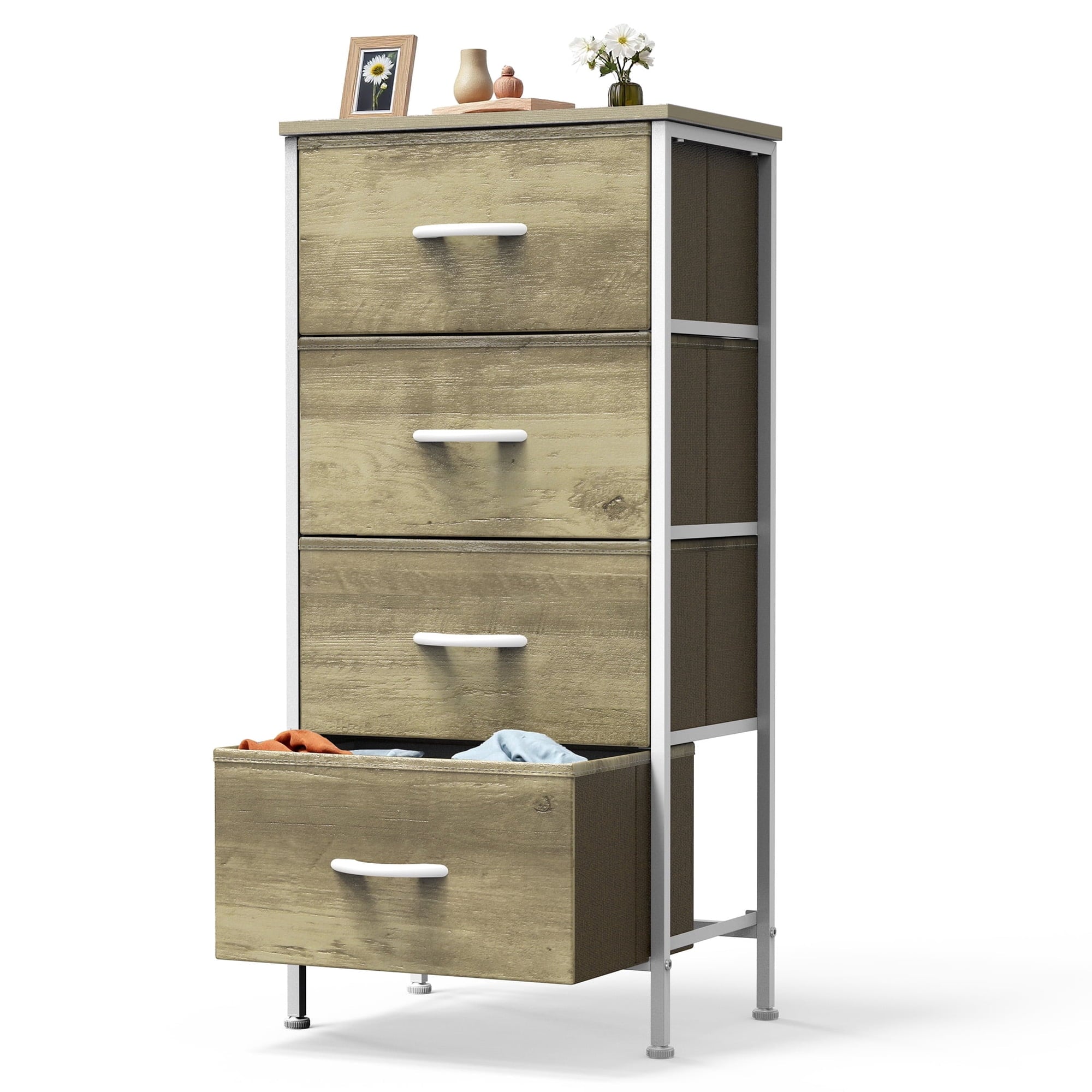 edx Fabric Dresser for Bedroom, Storage Organizer, Wide Chest of Drawers for Closet, Clothes, TV Stand, Wood Board