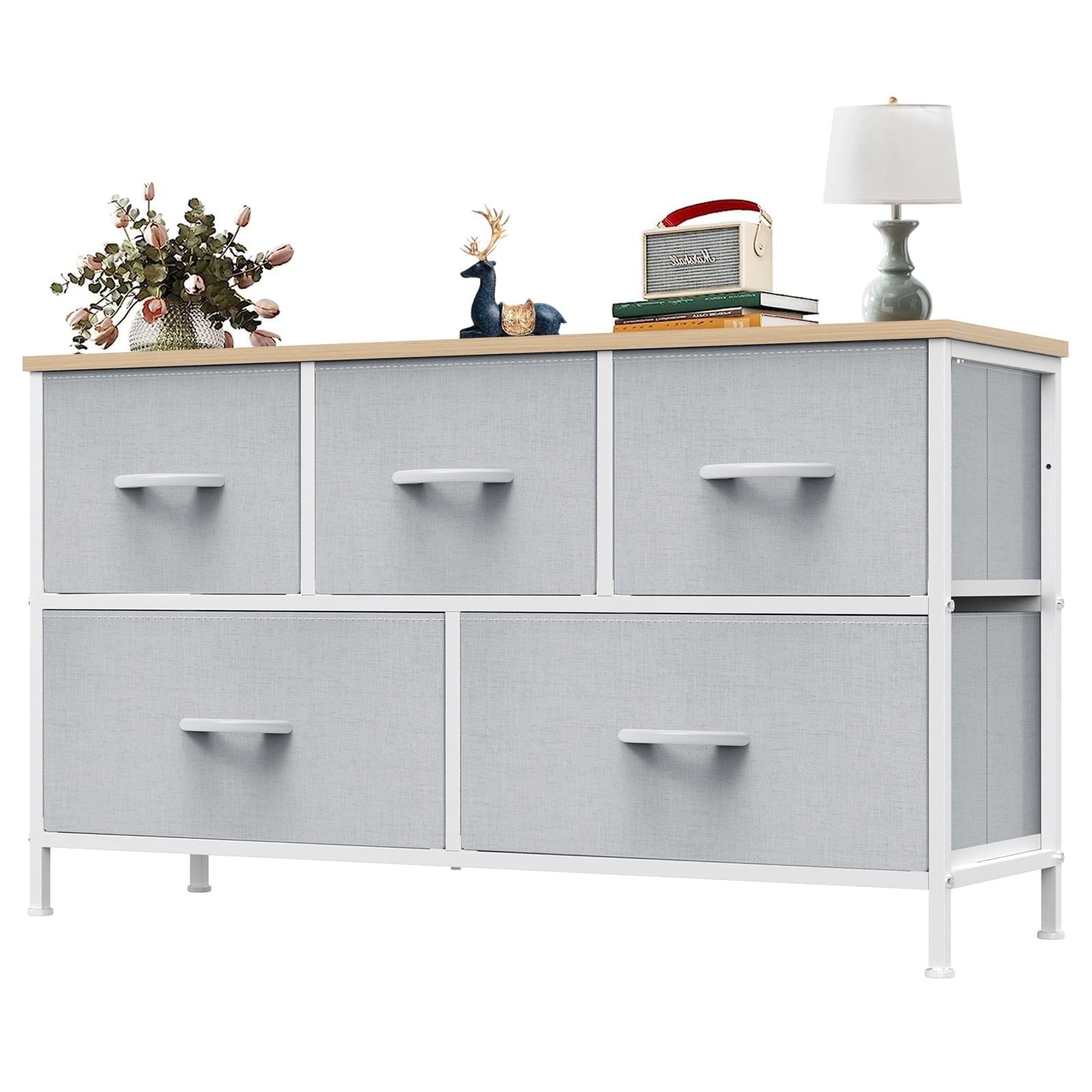 edx Fabric Dresser for Bedroom, Storage Organizer, Wide Chest of Drawers for Closet, Clothes, TV Stand, Wood Board