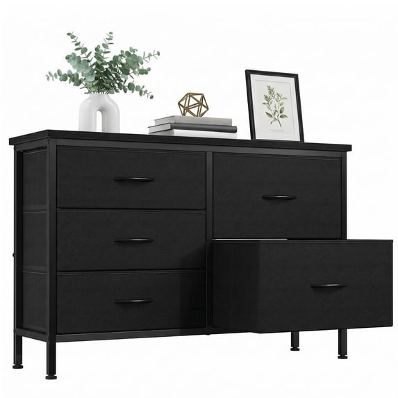 edx 5 Drawer Dresser for Bedroom, 39.4" Fabric Chest of Drawers with Wood Top Metal Frame, Storage Organizer for Closet, Hallway & Living Room