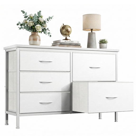 edx 5 Drawer Dresser for Bedroom, 39.4" Fabric Chest of Drawers with Wooden Top, Storage Organizer for Closet, Hallway & Living Room