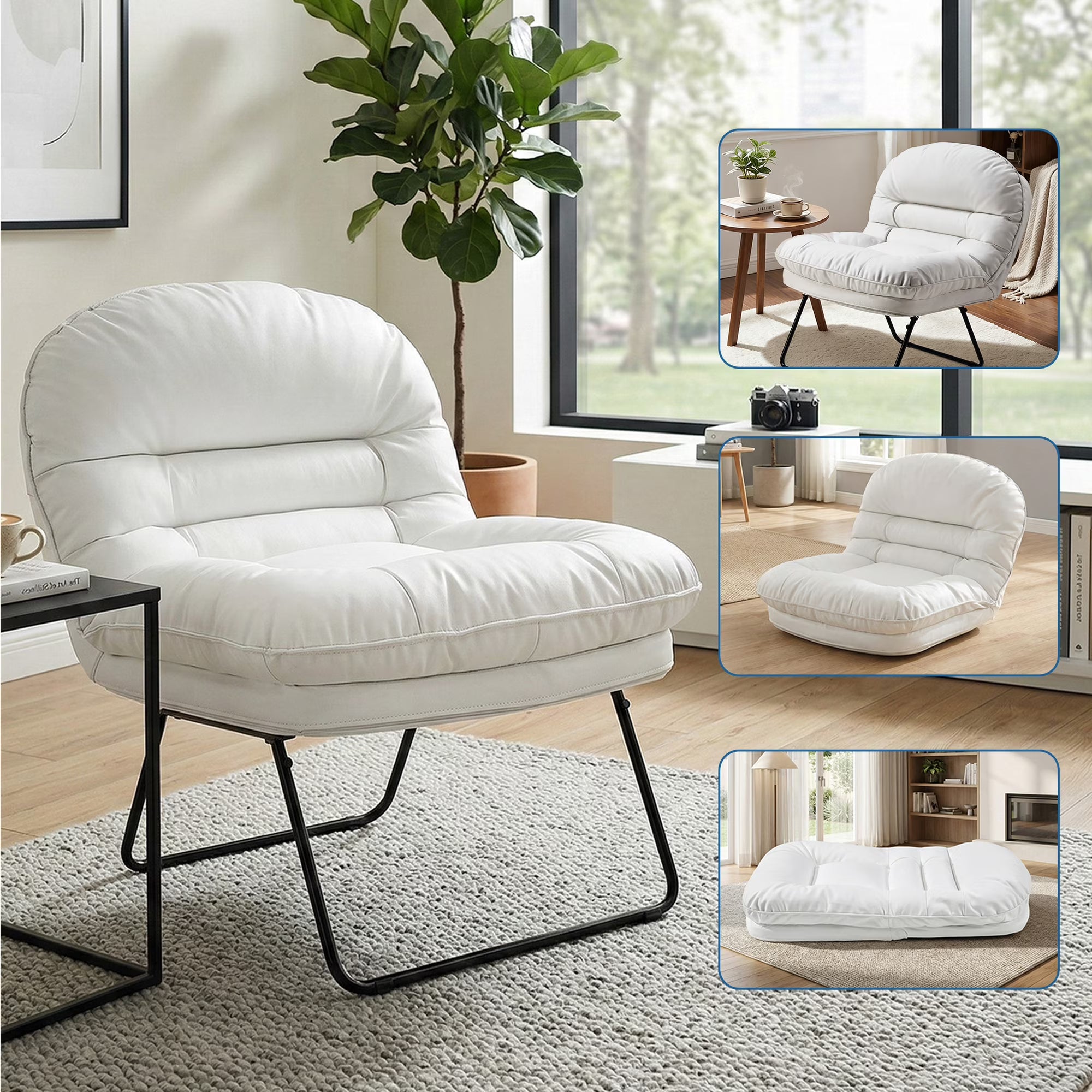 edx 3-in-1 Folding Chair/Office Chair/Comfy Saucer Chair, Small Sofa Chair with Backrest, Suitable for Bedroom/Dorm/Gaming Foldable Padded Chair