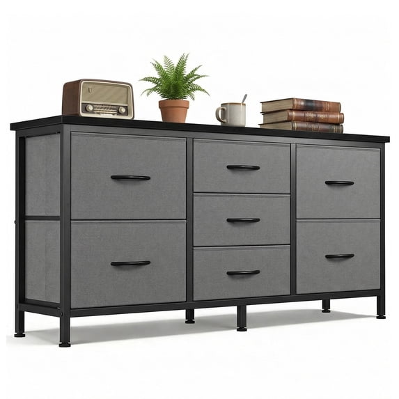 edx 7 Drawer Dresser for Bedroom, 47.2" Fabric Drawers with Wood Top Metal Frame, Wide Storage Organizer for Closet, Hallway & Living Room