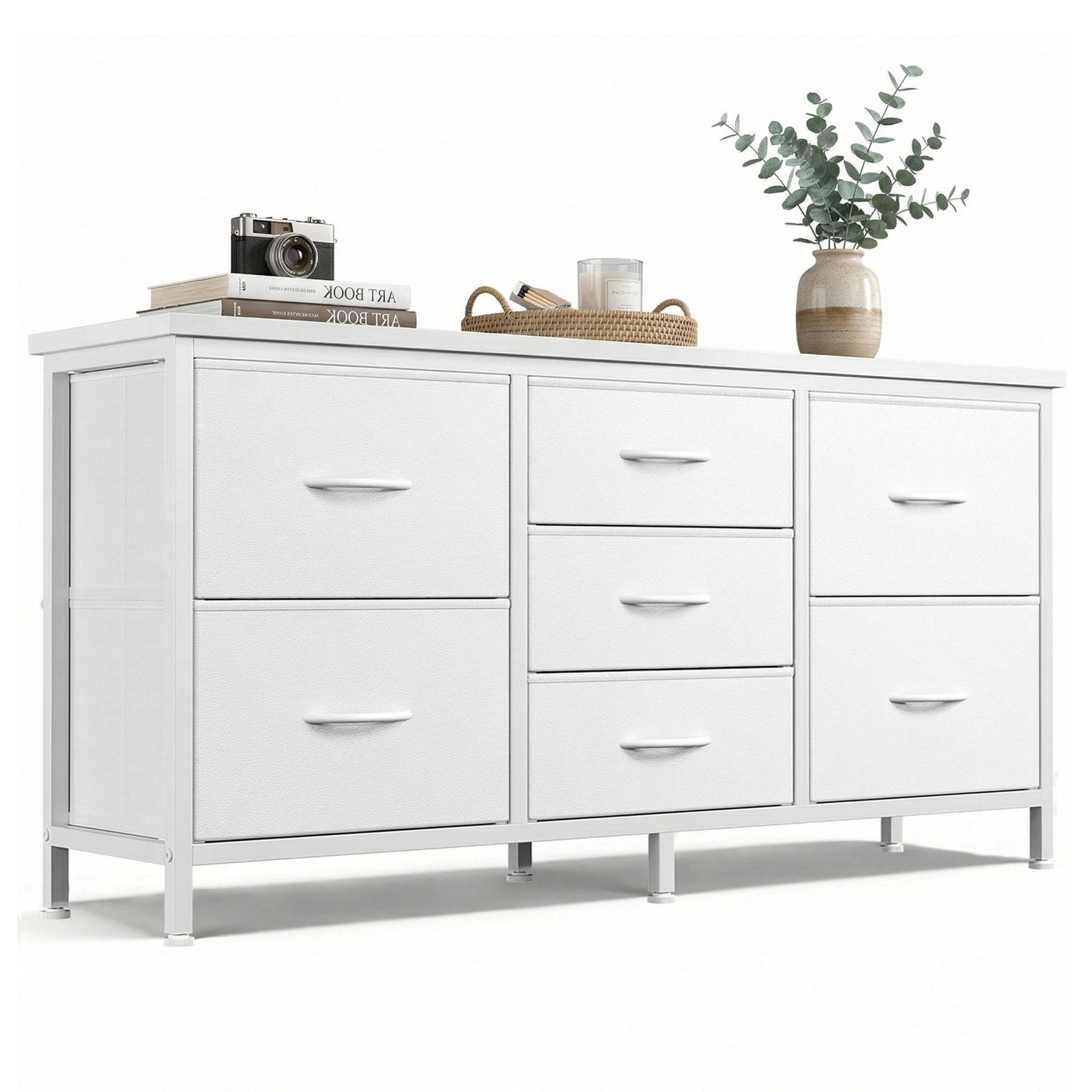 edx 7 Drawer Dresser for Bedroom, 47.2" Fabric Chest of Drawers with Metal Frame, TV Stand for 50, 55 inch TV, Wide Storage Organizer for Closet, Hallway, Nursery, and Living Room