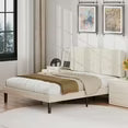 edx  Bed Frame with Height-Adjustable Upholstered Headboard, Crystal Buckle Accents, Beige