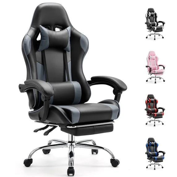edx Gaming Chair Ergonomic Office Chair With Foot Rest, Big And Tall Executive Desk Chair With Lumbar Support, Padded Arms, Computer Chair For Home Office, Bedroom