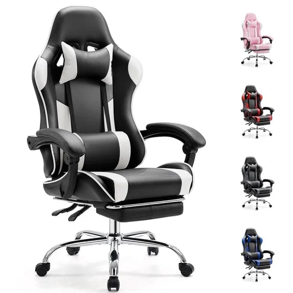 edx Gaming Chair Ergonomic Office Chair With Foot Rest, Big And Tall Executive Desk Chair With Lumbar Support, Padded Arms, Computer Chair For Home Office, Bedroom