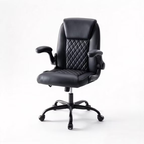 EDX Executive Office Chair, PU Leather Chair with Flip-Up Armrests, Height & Lumbar Support, Ergonomic Computer Desk Chair for Home Office