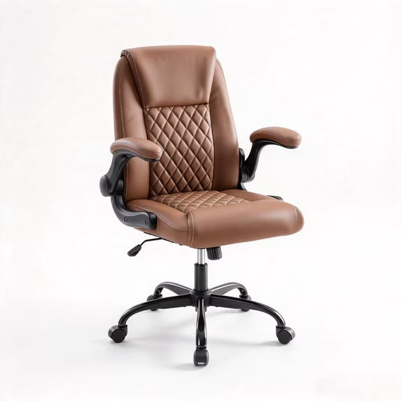 EDX Executive Office Chair, PU Leather Chair with Flip-Up Armrests, Height & Lumbar Support, Ergonomic Computer Desk Chair for Home Office
