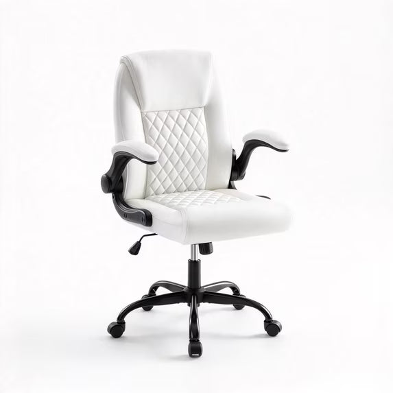 EDX Executive Office Chair, PU Leather Chair with Flip-Up Armrests, Height & Lumbar Support, Ergonomic Computer Desk Chair for Home Office