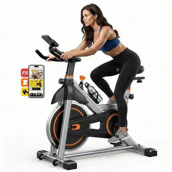 EDX Exercise Bike with LCD Monitor & Infinite Resistance, Adjustable Seat & Handlebar, Bluetooth App Compatible Indoor Cycling Bike for Home Gym, 300 lb Capacity