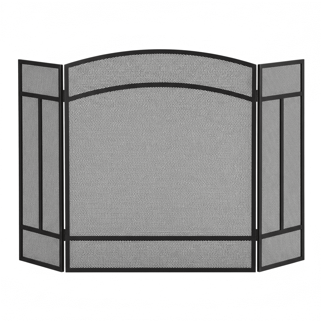 EDX 48 inch Black Fireplace Screen, 29 Inch Tall Wrought Iron Spark Guard with Mesh for Indoor and Outdoor Use,Black