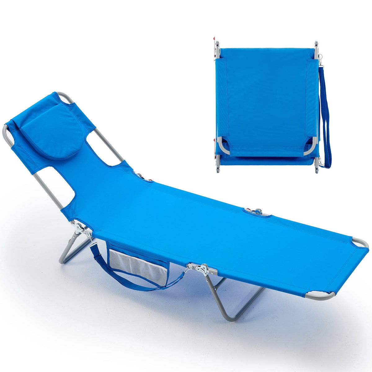 EDX Folding Adjustable Chaise Lounge Chair, Portable Beach Lounge Chair with Backpack Straps & Side Pocket for Outside, Patio, Poolside, Lawn