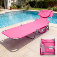 EDX Folding Adjustable Chaise Lounge Chair, Portable Beach Lounge Chair with Backpack Straps & Side Pocket for Outside, Patio, Poolside