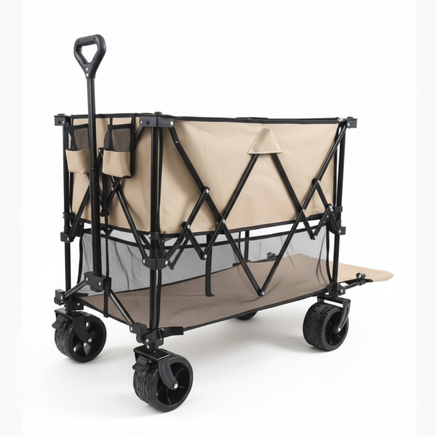 EDX Heavy-Duty Folding Wagon Cart with 54-inch Rack, 440 lbs Capacity Double-Tier Utility Cart for Camping and Beach