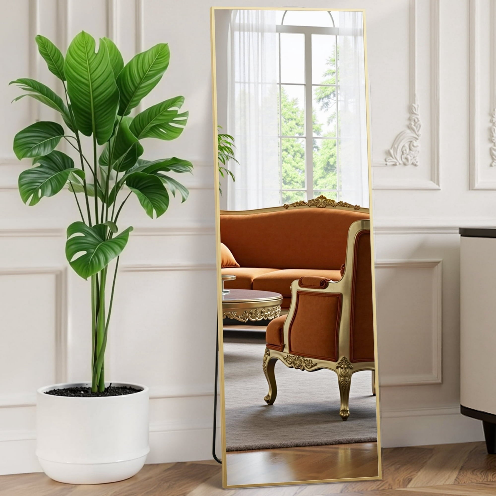 edx 59"x16" Floor Standing Mirror, Wall Mirror with Stand Aluminum Alloy Thin Frame