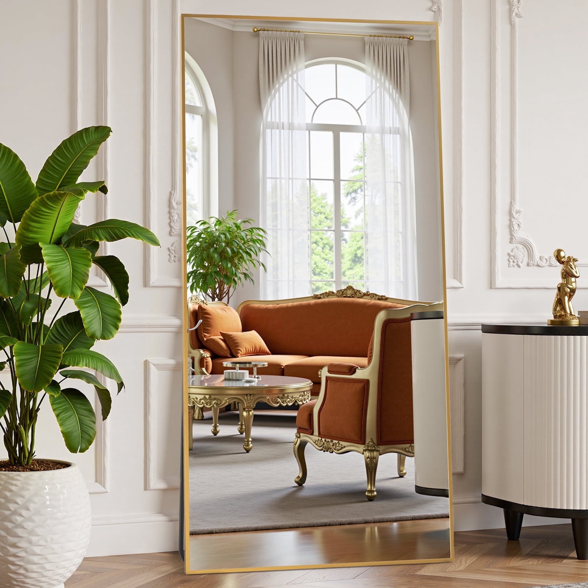 edx Arched Full Length Mirror 71"x26" Full Body Mirror Rectangle Free Standing Wall Mounted Leaning Hanging Floor Mirrors, Gold