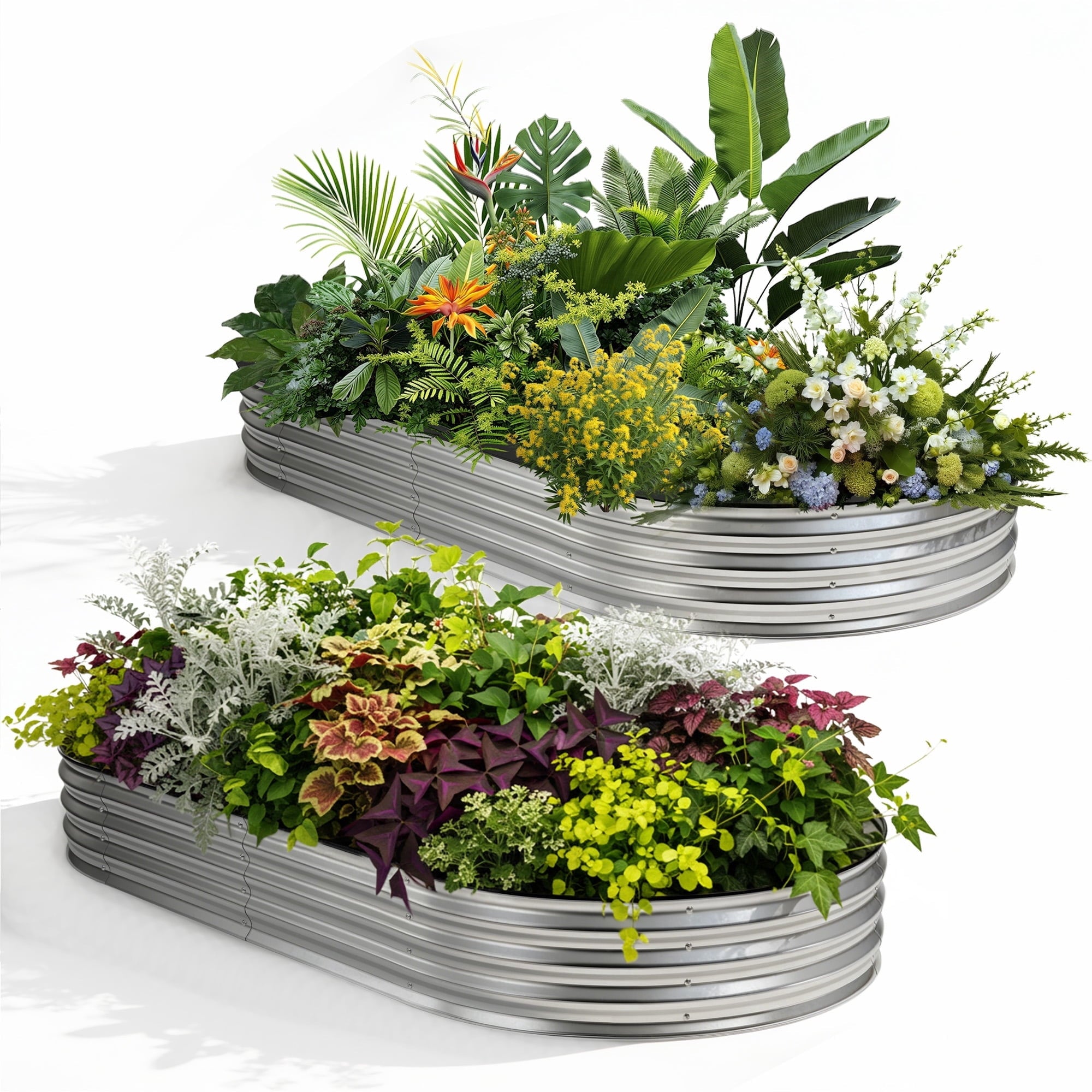EDX Galvanized Steel Raised Garden Bed, Oval Metal Elevated Planter Box with Multiple Sizes for Outdoor Gardening, Silver