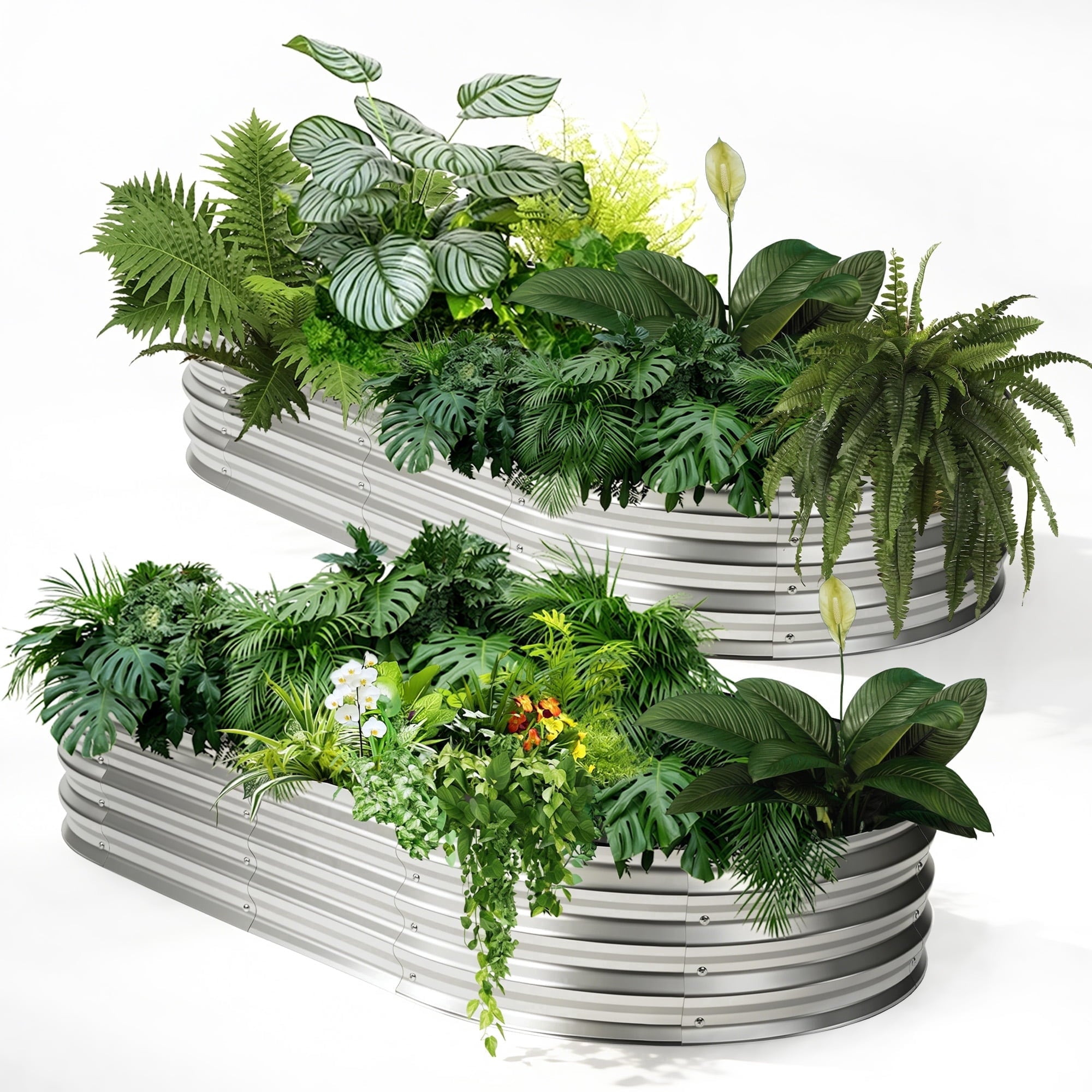 EDX Galvanized Steel Raised Garden Bed, Oval Metal Elevated Planter Box with Multiple Sizes for Outdoor Gardening, Silver