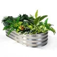 EDX Galvanized Steel Raised Garden Bed, Oval Metal Elevated Planter Box with Multiple Sizes for Outdoor Gardening, Silver