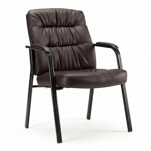 EDX Guest Chair, Leather Reception Chair with Fixed Padded Armrests for Office Waiting Room & Lobby Area Seating, 1Pack