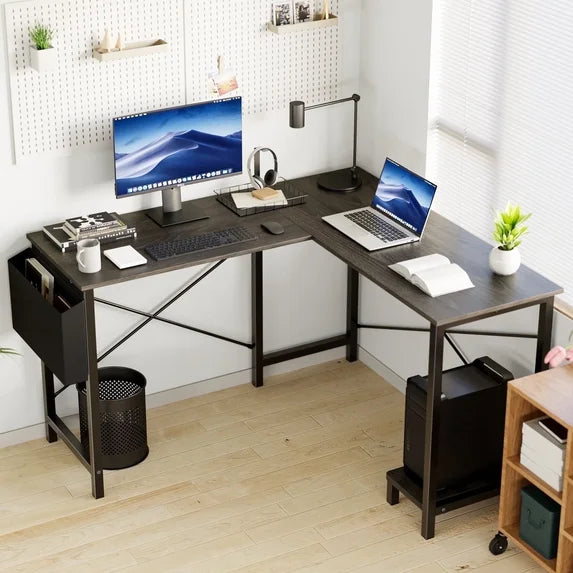 edx L Shaped Computer Desk with Storage Bag and CPU Holder, 50 Inch Office Desk Reversible Corner Design, Heavy Duty Computer Workstation Table for Gaming, Office and Study