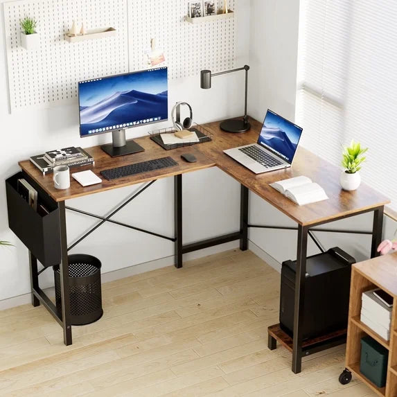 edx L Shaped Computer Desk with Storage Bag and CPU Holder, 50 Inch Office Desk Reversible Corner Design, Heavy Duty Computer Workstation Table for Gaming, Office and Study