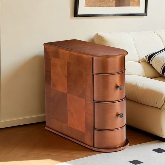 EDX LITTLE TREE Vintage Wood Nightstand with 2 Drawers, Narrow Side Table for Bedroom or Living Room, No Assembly Required