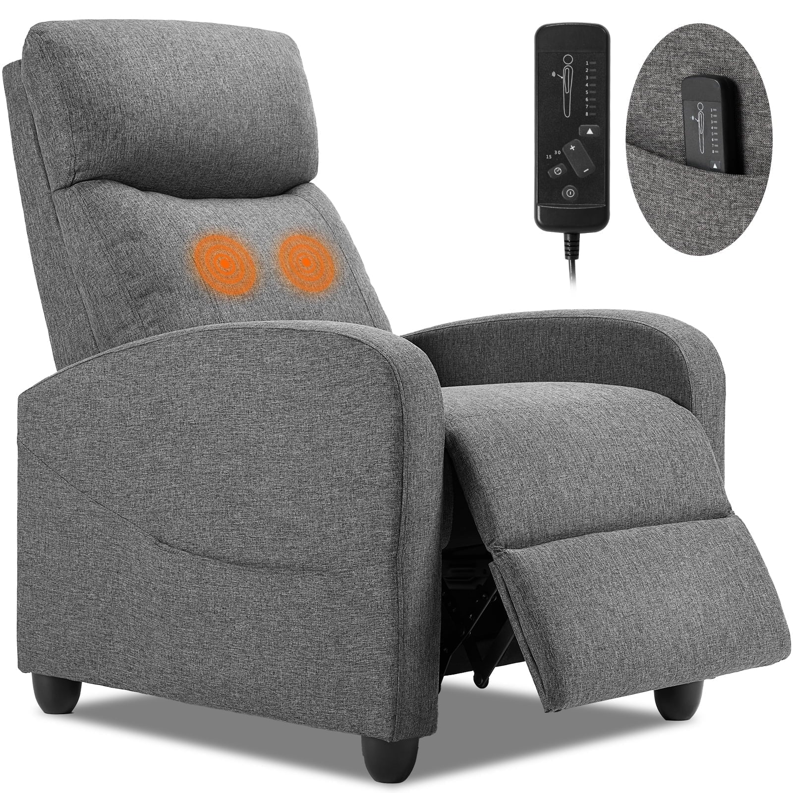 EDX Massage Recliner Chair, Small Recliner Sofa Chair with Padded Seat and Massage Backrest for Home Theater Living Room