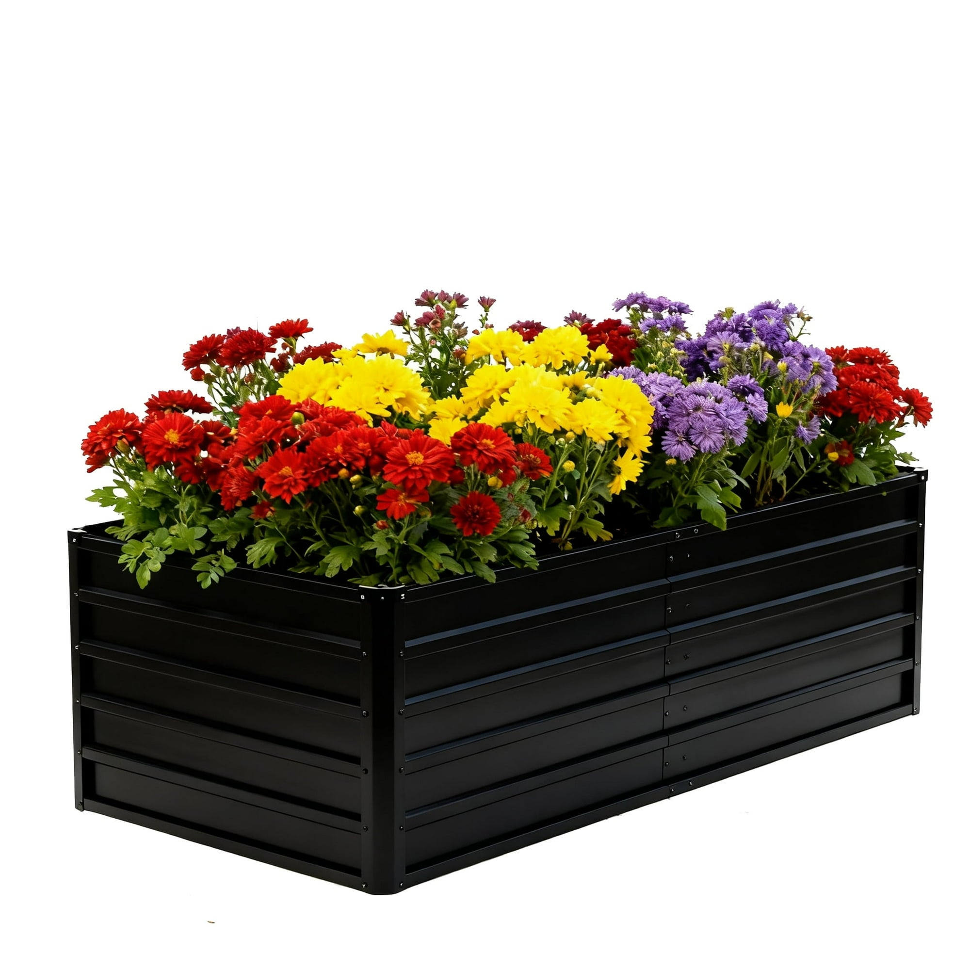 EDX Outdoor Metal Raised Garden Bed 6x3x2FT, Steel with Support Bars, Rust-Resistant Coating, Open Base for Drainage