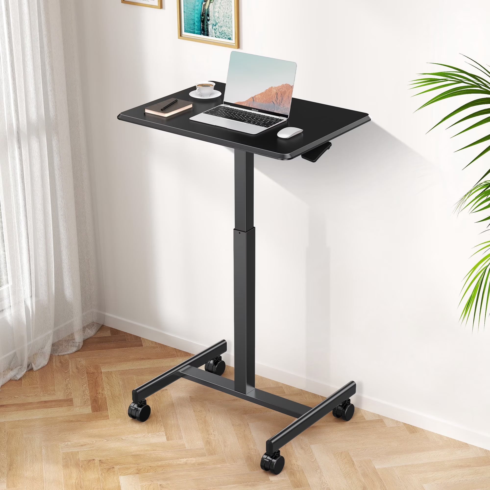 EDX Mobile Portable Standing Desk, Rolling Small Laptop Desk with Adjustable Height & Lockable Wheels , Table for Home Office