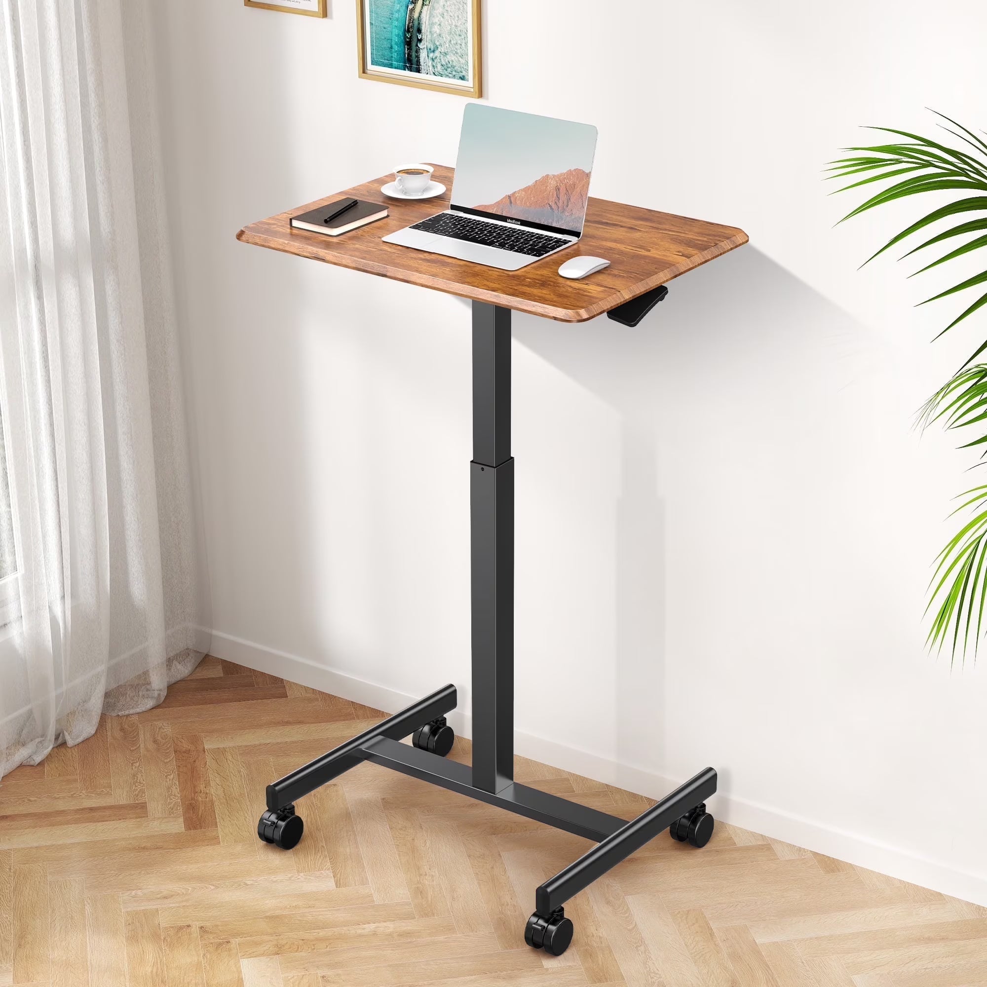 EDX Mobile Portable Standing Desk, Rolling Small Laptop Desk with Adjustable Height & Lockable Wheels , Table for Home Office