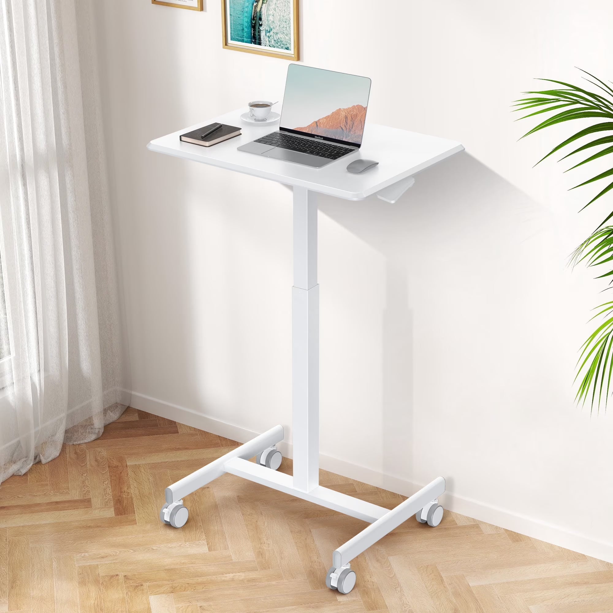 EDX Mobile Portable Standing Desk, Rolling Small Laptop Desk with Adjustable Height & Lockable Wheels , Table for Home Office