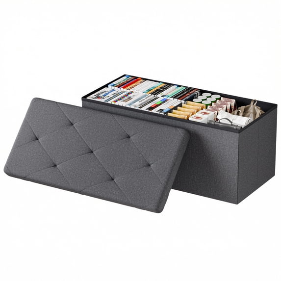 EDX Multi-functional Folding Storage Ottoman Bench, End of Bed Foot Rest Stool with Padded Seat, Bedroom Bench for Living Room, Holds up to 660 Lbs