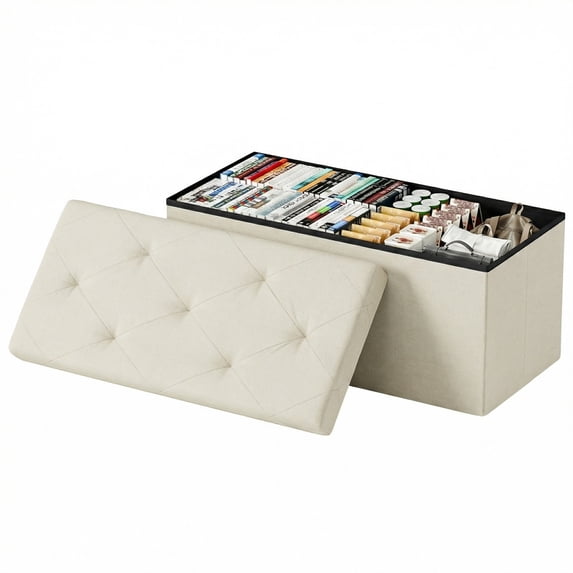 EDX Multi-functional Folding Storage Ottoman Bench, End of Bed Foot Rest Stool with Padded Seat, Bedroom Bench for Living Room, Holds up to 660 Lbs