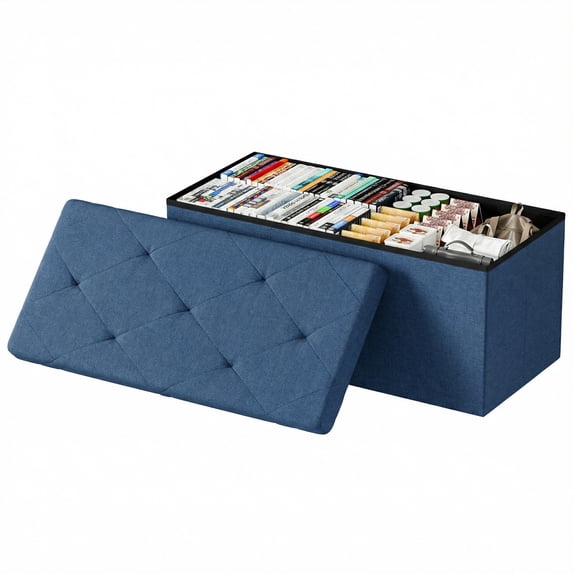 EDX Multi-functional Folding Storage Ottoman Bench, End of Bed Foot Rest Stool with Padded Seat, Bedroom Bench for Living Room, Holds up to 660 Lbs