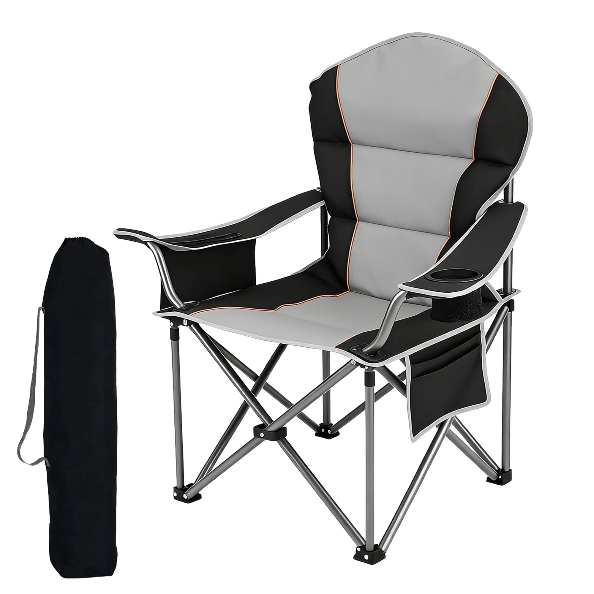 EDX Oversized Heavy Duty Folding Camping Chair, Padded High Back, Adjustable Lumbar Support, Extra Wide for Adults, 500 lbs Steel Frame, Portable Outdoor