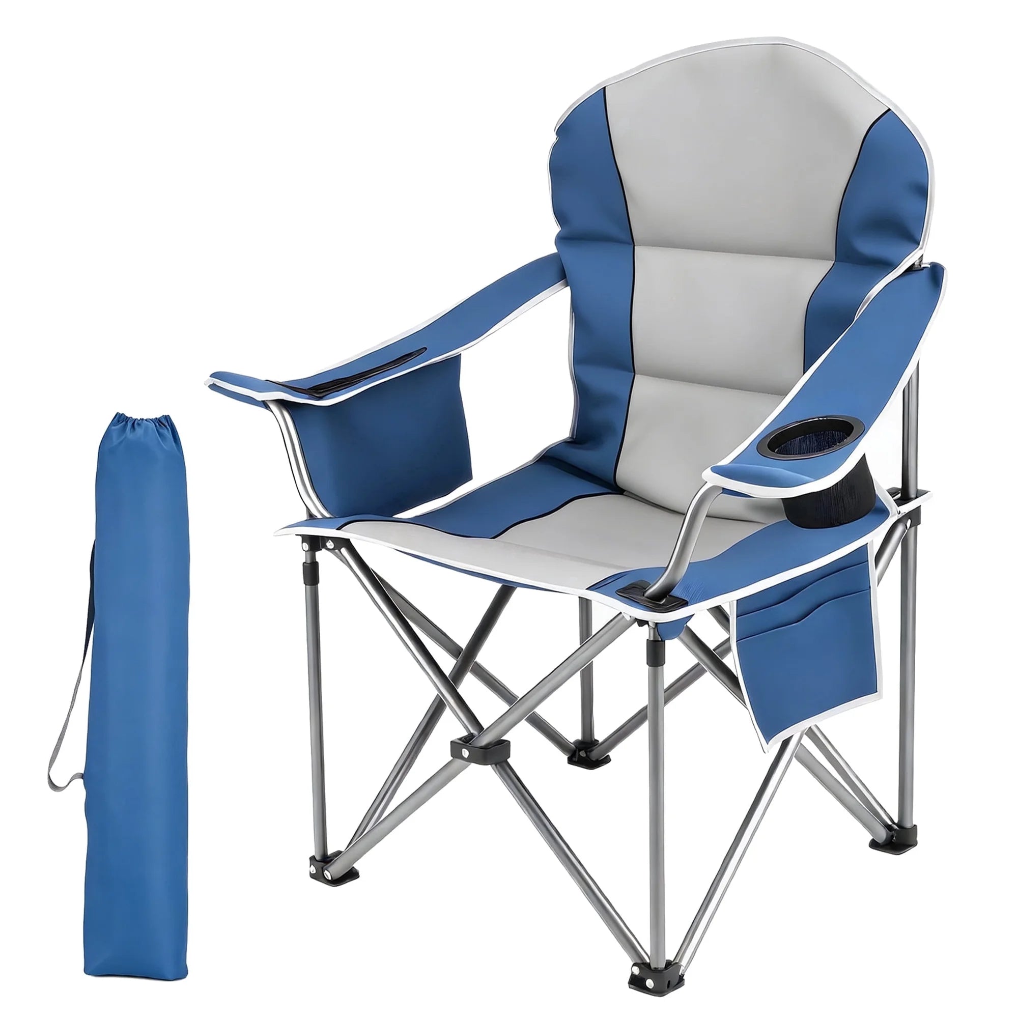 EDX Oversized Heavy Duty Folding Camping Chair, Padded High Back, Adjustable Lumbar Support, Extra Wide for Adults, 500 lbs Steel Frame, Portable Outdoor