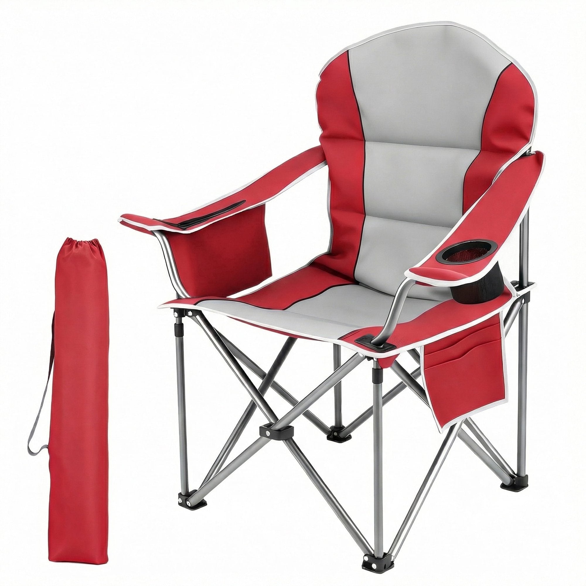 EDX Oversized Heavy Duty Folding Camping Chair, Padded High Back, Adjustable Lumbar Support, Extra Wide for Adults, 500 lbs Steel Frame, Portable Outdoor