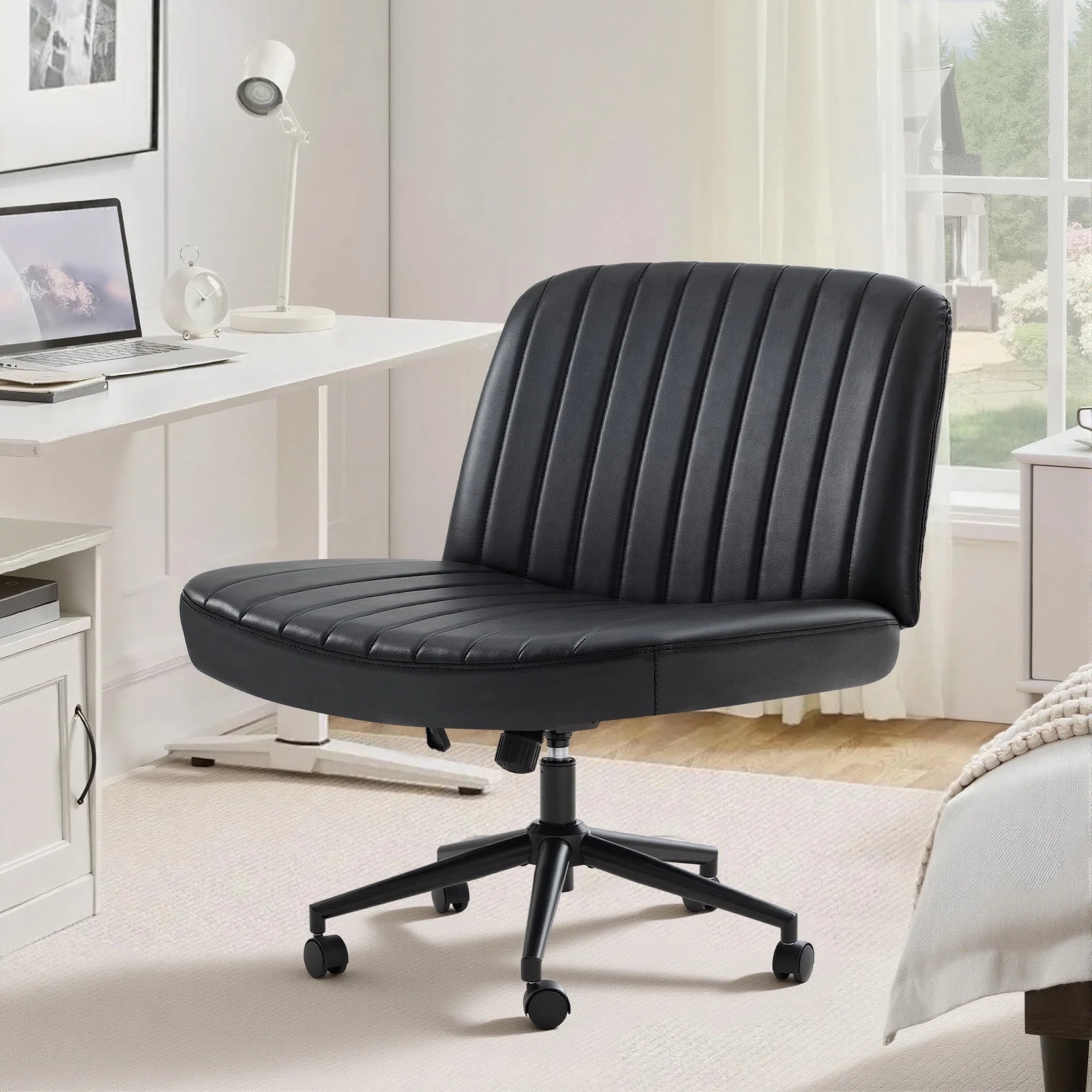 EDX Office Chair Criss Cross Legged Chair with Wheels, Comfy Home Vanity Task Computer Chair